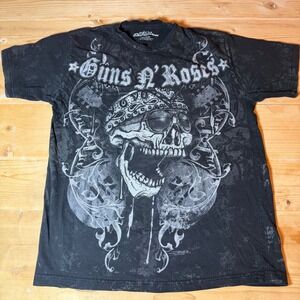 Electric Circus Guns N Roses Skull Graphic T-Shirt Mens M Black All Over Print